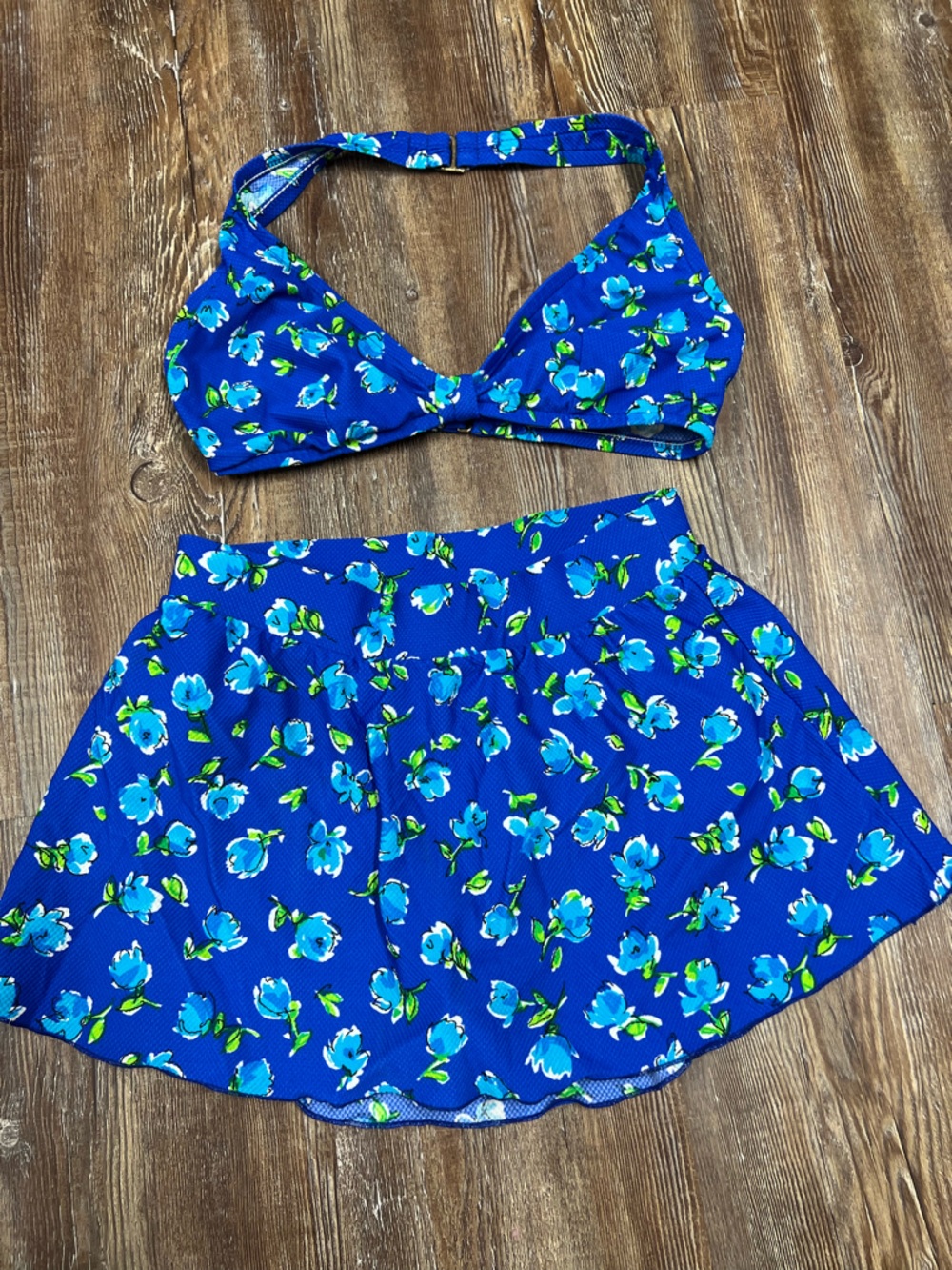 Vintage Cole of California blue floral bikini skirt set Size S